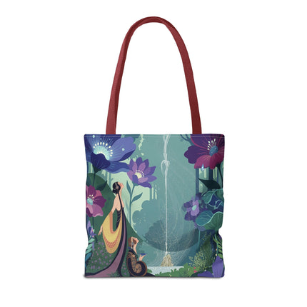💧🌺 The Lady Of The Enchanted Fountain Tote Bag – Art Deco Garden Fantasy