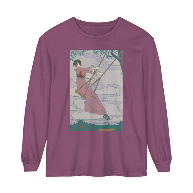 La balançoire by Georges Lepape Garment-dyed Long Sleeve T-Shirt