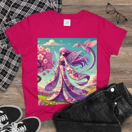 Petals in the Wind: The Kimono Fairy and the Sky Dragon Cotton Tee