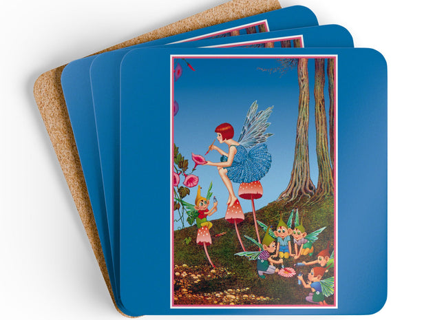 Periwinkle Painting the Petals by Ida Outhwaite Corkwood Coaster Set