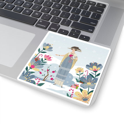 🌹❄️ The Lady Of The Winter Rose Garden Kiss-Cut Sticker – Art Deco Holiday Fantasy