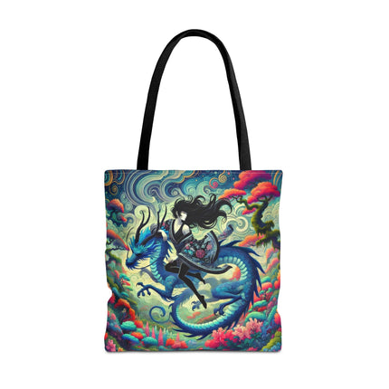 Mystic Guardian of the Sky Tote Bag – Warrior Fairy & Turquoise Dragon