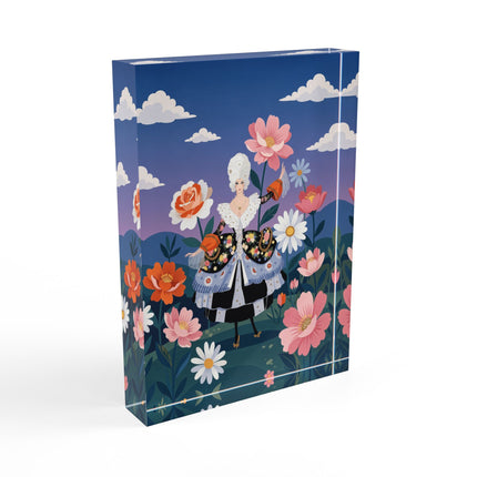 🌸👑 The Lady Of The Grand Flower Promenade Acrylic Art Block – Art Deco Floral Elegance