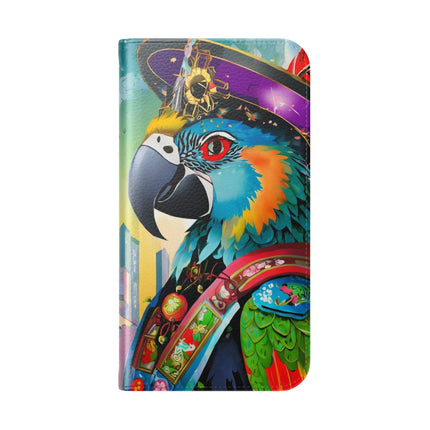 🦜⚡ Tech Plumes Flip Case – Neon Feathers & Futuristic Brilliance