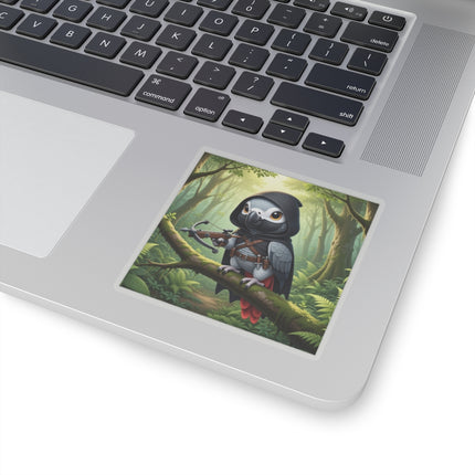 🪶🌲 The African Grey Sentinel Kiss-Cut Sticker – Quiet Strength & Woodland Adventure