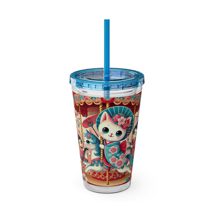 Geisha Kitten's Enchanted Carousel Ride Sunsplash Tumbler with Straw, 16oz