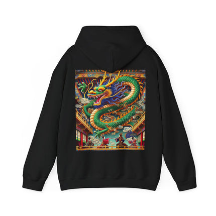 Tibetan Dragon Over Kabuki Duel – Heavy Blend™ Hooded Sweatshirt