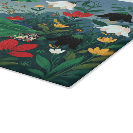 🌺🔍 The Lady In The Secret Garden Glass Cutting Board – Art Deco Floral Elegance