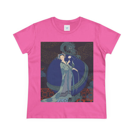 🐉🪷 The Lady Of The Lotus Dragon Cotton Tee – Art Deco Asian Fantasy