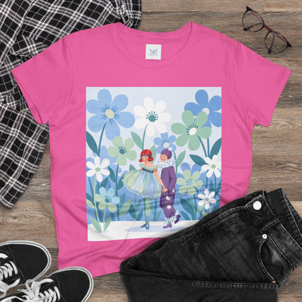 🌸🎭 The Little Dancers In The Flower Garden Cotton Tee – Art Deco Floral Whimsy