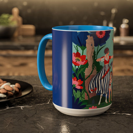 The Lady Of The Scarlet Bow Colorful Mugs – Art Deco Botanical Archer Elegance