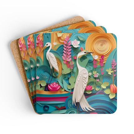Elegant Egret Oasis Corkwood Coaster Set