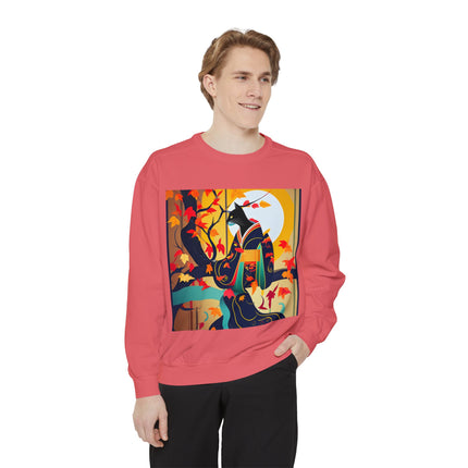 Black Cat in Kimono Unisex Garment-Dyed Sweatshirt