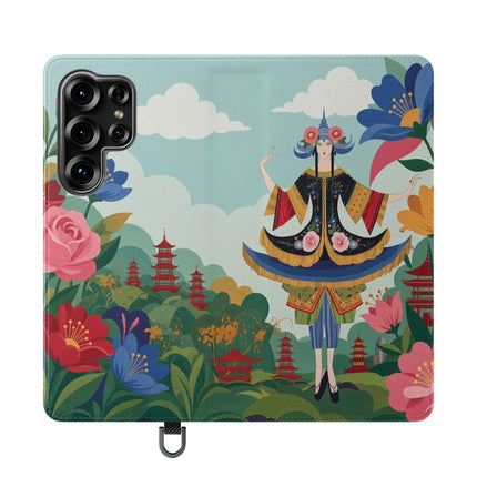 🌸🏯 The Lady Of The Pagoda Garden Flip Case – Art Deco Floral Fantasy