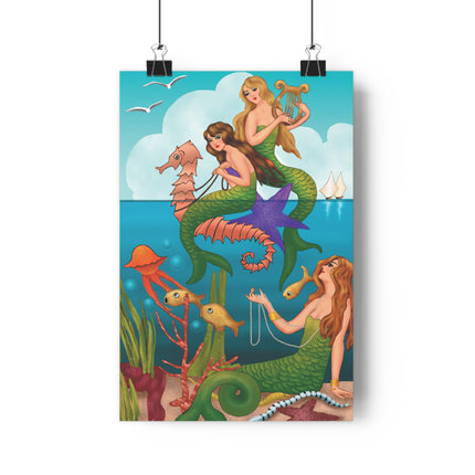Three Mermaids with Strings of Pearls by Carlo Chiostri Giclée Art Print