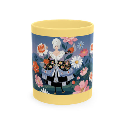 🌸🎭 The Lady Of The Floral Masquerade Garden Ceramic Mug – Art Deco Fashion Whimsy