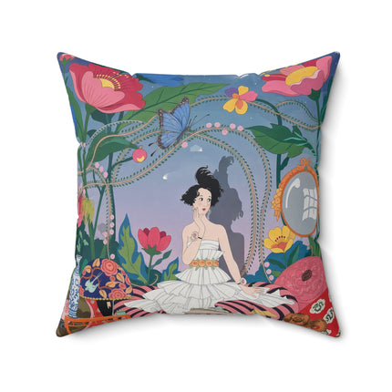 🌙🌺 The Lady Of The Midnight Garden Square Pillow – Art Deco Floral Reverie
