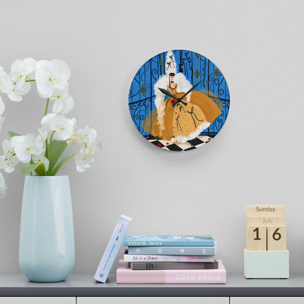 🎭🌹 The Lady Of The Golden Masquerade Acrylic Wall Clock – Art Deco Fashion Elegance