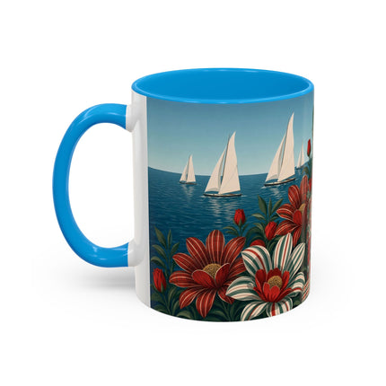 ⛵🌹 The Seaside Rose Traveler Colorful Mug – Art Deco Floral Elegance