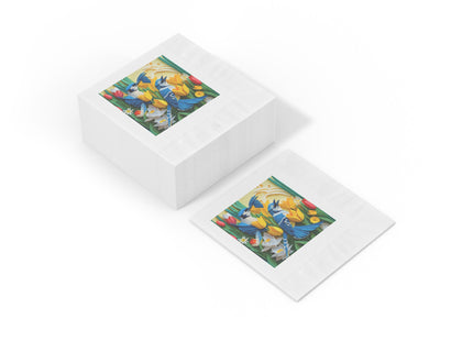 Blue Jays in a Spring Garden White Coined Napkins