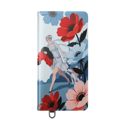 🌺🐕 The Lady Of The Flower Walk Flip Case – Art Deco Garden Stroll