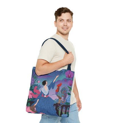 🌙🐓 The Lady Of The Moonlit Rooster Garden Tote Bag – Art Deco Floral Fantasy