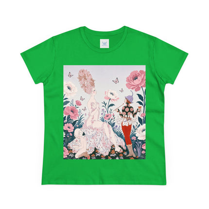 🌸🦋 The Enchanted Rose Garden Encounter Cotton Tee – Art Deco Floral Whimsy