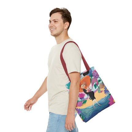 ☂️🌺 The Lady Of The Seaside Parasol Tote Bag – Art Deco Floral Fashion