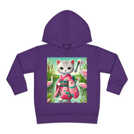 Geisha Kitten Strolls Among the Spoonbills Toddler Pullover Fleece Hoodie