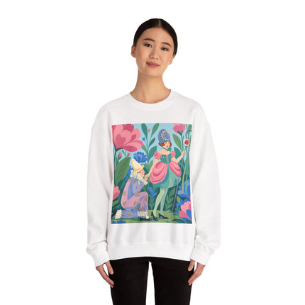 🌸🎭 The Garden Masquerade Crewneck Sweatshirt – Art Deco Floral Whimsy