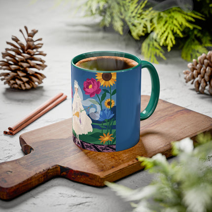 The Lady Of The Golden Parasol Colorful Mugs – Art Deco Botanical Elegance