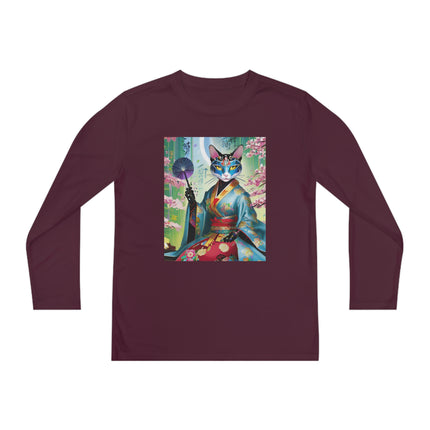 Cyberpunk Geisha Youth Long Sleeve Competitor Tee – Neon Elegance & Futuristic Fantasy