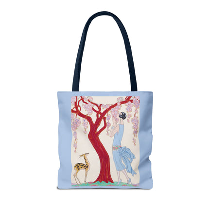 Woman, Fawn, and Red Tree by George Barbier Tote Bag (AOP)