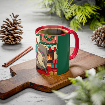🖤🔥 The Lady Of The Christmas Hearth Colorful Mug – Art Deco Holiday Elegance