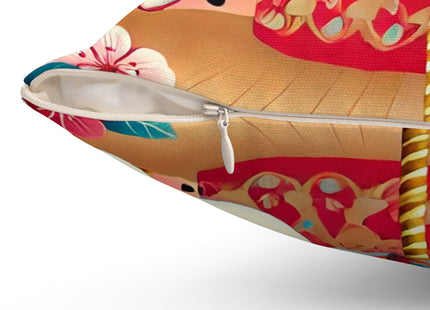 Geisha Kitten's Enchanted Carousel Ride Spun Polyester Square Pillow