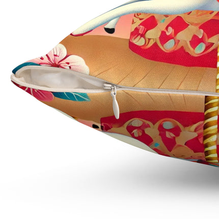Geisha Kitten's Enchanted Carousel Ride Spun Polyester Square Pillow