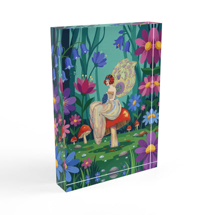 🧚🍄 The Lady Of The Mushroom Forest Acrylic Art Block – Art Deco Fairy Whimsy