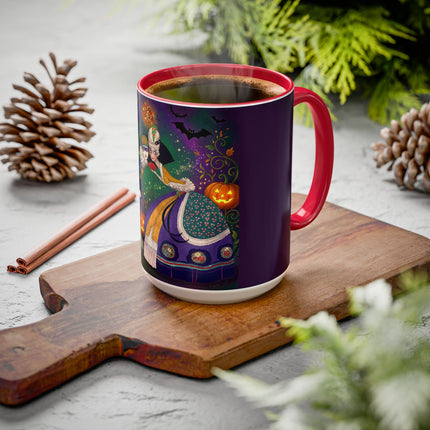 🎭🎃 The Masquerade Beneath The Pumpkin Lantern Colorful Mug – Theatrical Halloween Charm