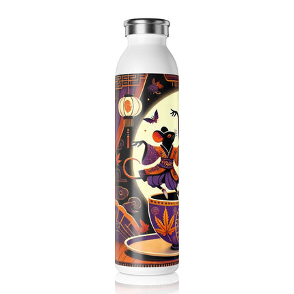Theatrical Halloween Kabuki Mice on Teacup  Slim Water Bottle