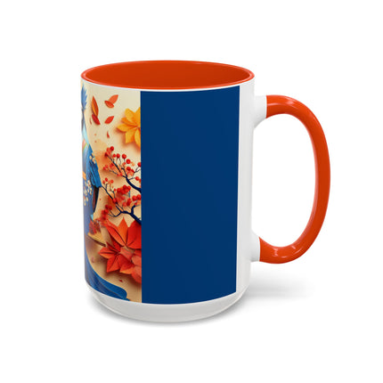 Blue Jay at an Autumn Tea Ceremony Colorful Mugs (11oz, 15oz)