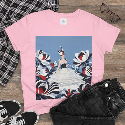 🖤🌸 The Black And Ivory Blossom Garden Cotton Tee – Art Deco Fashion Illustration