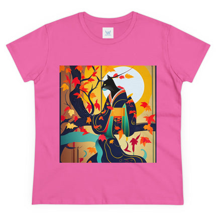 Black Cat in Kimono Women's Midweight Cotton Tee