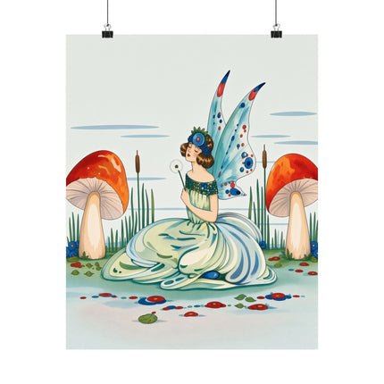 🧚🍄 The Lady Of The Enchanted Mushroom Garden Matte Vertical Poster – Art Deco Fairy Fantasy