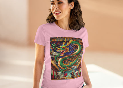 Tibetan Dragon Over Kabuki Duel Women's Midweight Cotton Tee
