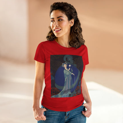 🐉🪷 The Lady Of The Lotus Dragon Cotton Tee – Art Deco Asian Fantasy