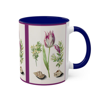 Tulip, Branches of Myrtle and Shells by Maria Sibylla Merian Colorful Mugs, 11oz