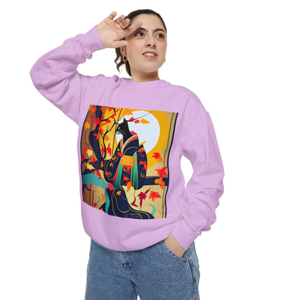 Black Cat in Kimono Unisex Garment-Dyed Sweatshirt
