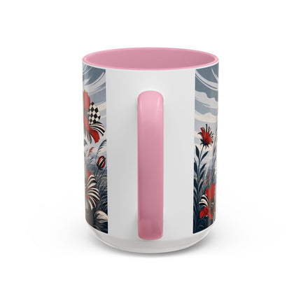 ☔🌹 The Scarlet Checkerboard Rainstorm Colorful Mug – Art Deco Floral Elegance