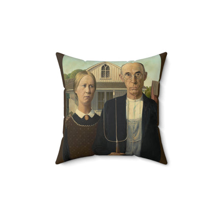American Gothic by Grant Wood Spun Polyester Square Pillow