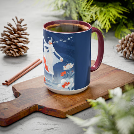 ❄️⛸️ The Winter Skater’s Flight Colorful Mug – Art Deco Floral Fantasy